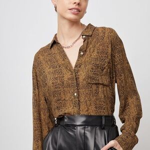 Rails Josephine Sepia Python Rayon Long Sleeve Button Up Top Blouse Shirt XXS